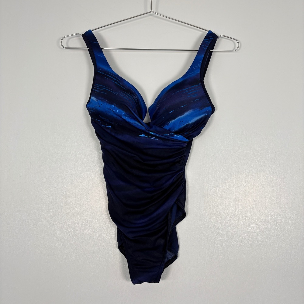 Miraclesuit Womens One Piece Swimsuit Size 8 Blue Escape Ruched Shaping Slimming